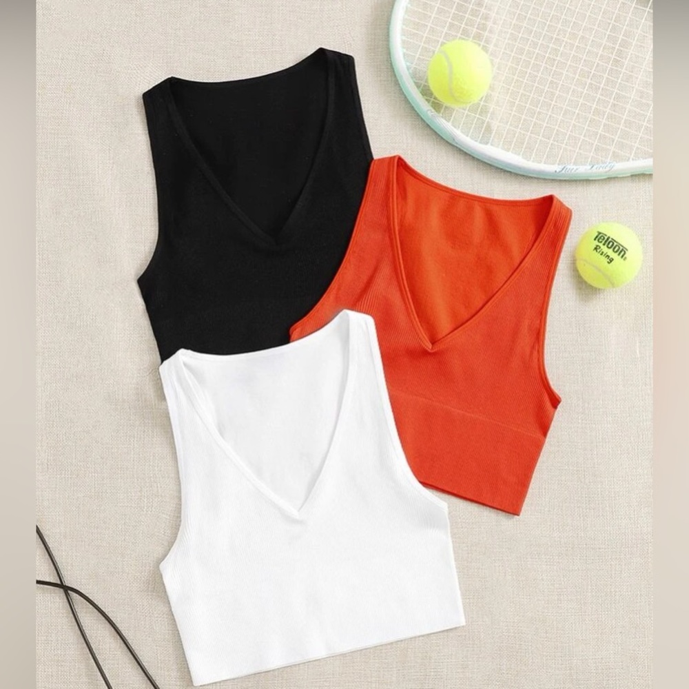 SHEIN orange, white, and black plunge tank bundle